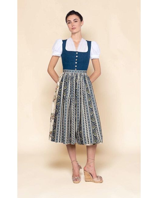 Lena Hoschek Blue Mirabelle Linen-Blend Dirndl Blouse