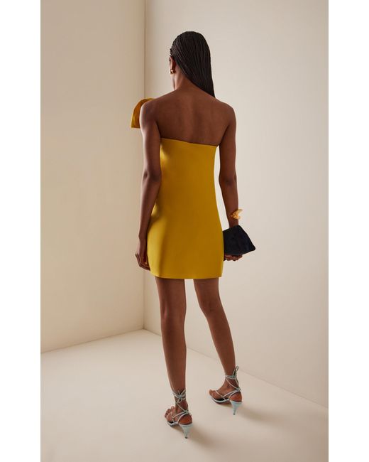 Oscar de la Renta Yellow Asymmetric Silk Faille Mini Dress