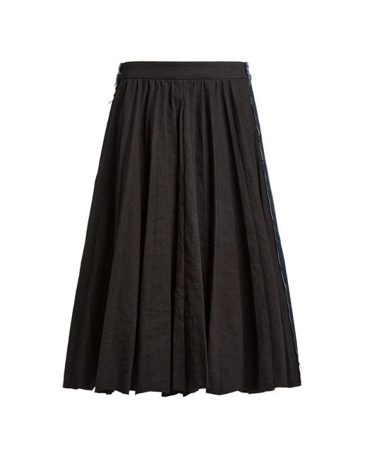 Balenciaga Black Hybrid Pleated Wool-Ramie Midi Skirt
