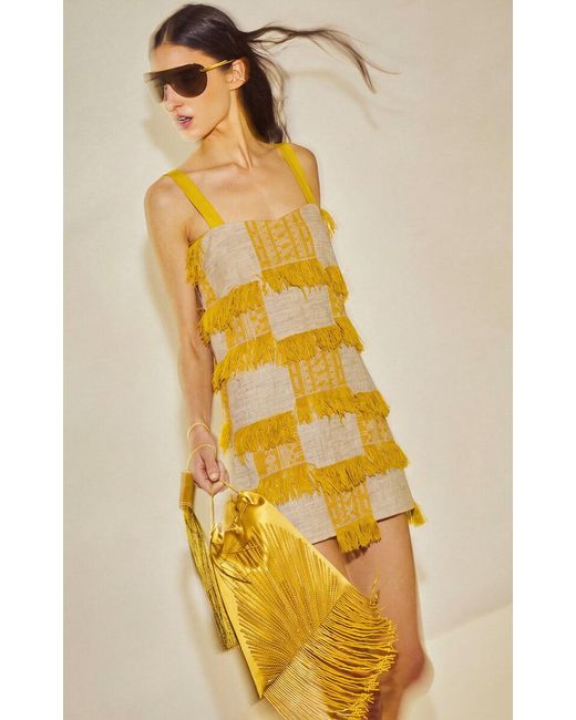 Alexis Yellow Helena Fringed Cotton-Blend Mini Dress
