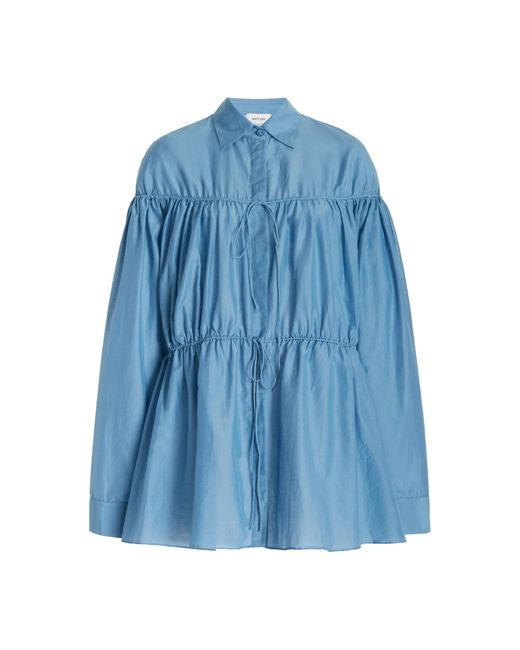 Matteau Blue Drawstring-detailed Cotton-silk Tunic Top