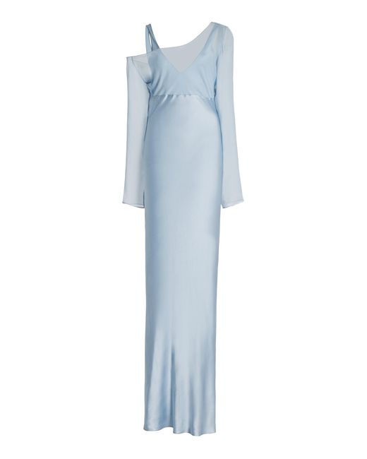 BEARE PARK Blue Layered Asymmetric Silk Maxi Dress