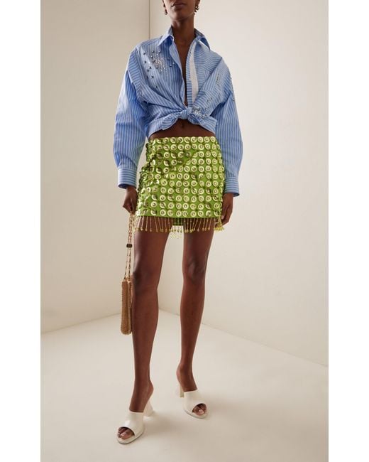 DES_PHEMMES Green Exclusive Embellished Cotton Mini Skirt