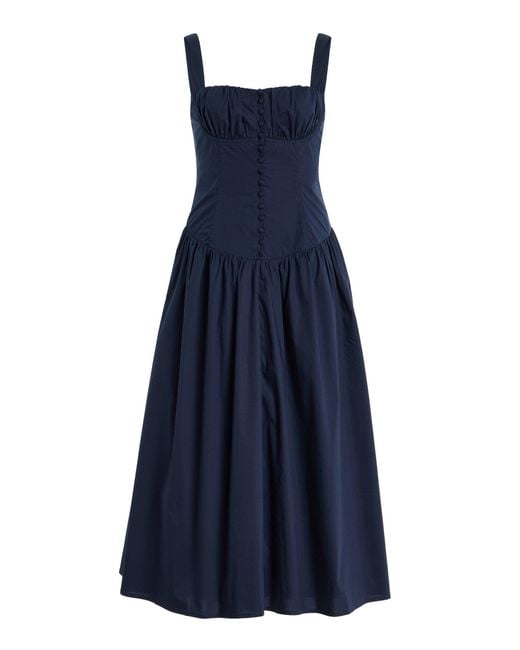 Cult Gaia Blue Emmett Corset Poplin Midi Dress