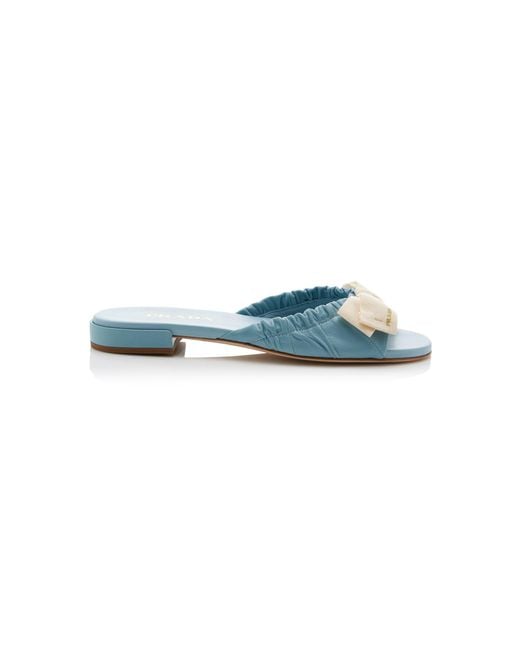 Prada Blue Grosgrain-Trimmed Leather Sandals