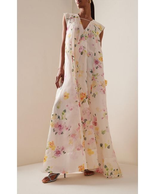 Aje. Natural Earthen Floral-print Organza Maxi Dress