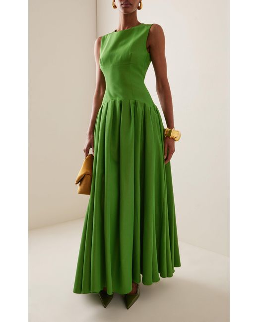 Carolina Herrera Green Sleeveless Cotton-Blend Faille Maxi Dress