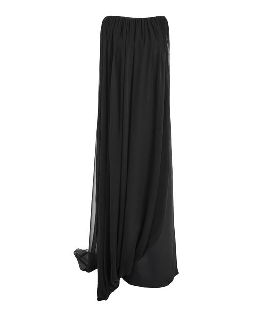 Atelier Prabal Gurung Black Four-Ply Silk Crepe And Silk Chiffon Hand-Draped Open-Back Sari Dress