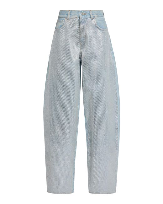 Haikure Blue Bibi Stapled Rigid High-Rise Barrel-Leg Jeans