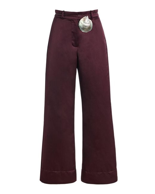 Sloan Purple Exclusive Belted Twill Flared-Leg Pants