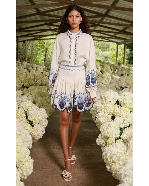 Agua Bendita White Abadia Wild Floral Linen Blouse