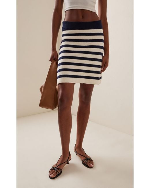 FAVORITE DAUGHTER Blue Striped Knit Cotton-blend Mini Skirt