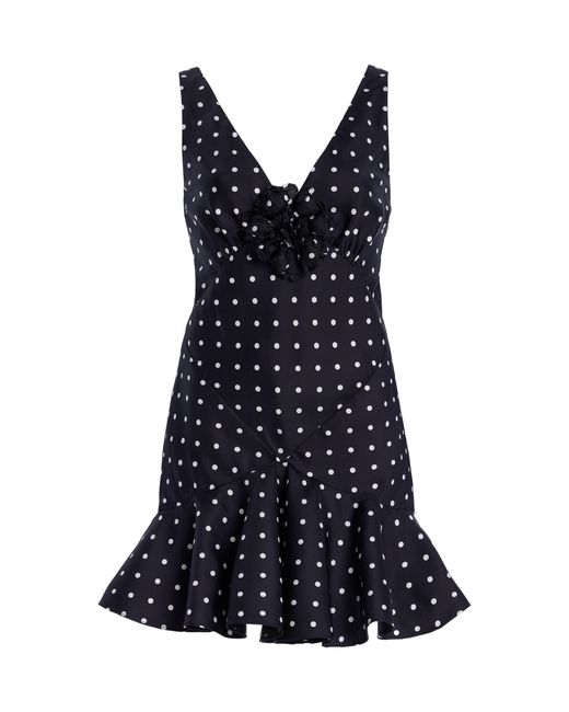 Rodarte Blue Flower-Detailed Polka-Dot Silk-Twill Mini Dress