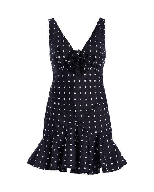 Rodarte Blue Flower-Detailed Polka-Dot Silk-Twill Mini Dress