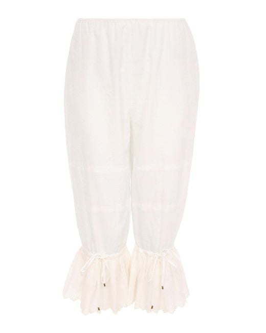 Chloé White Broiderie Anglaise-Trimmed Cotton Capri Pants
