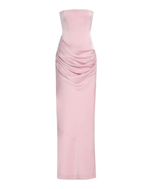 Alex Perry Pink Strapless Corset-Waist Satin Gown