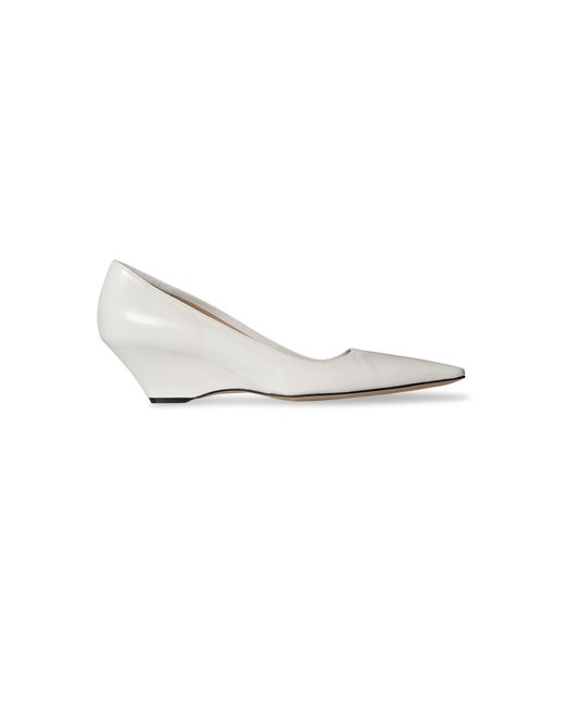 The Row White Liisa Leather Wedge Pumps