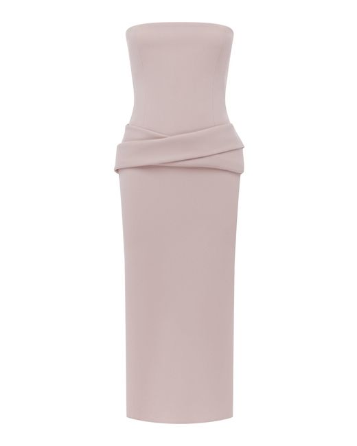 Alex Perry Pink Strapless Draped Stretch Crepe Midi Dress