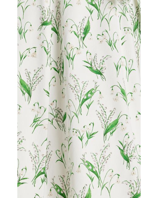 Carolina Herrera White Sash-detailed Floral Cotton-blend Midi Dress