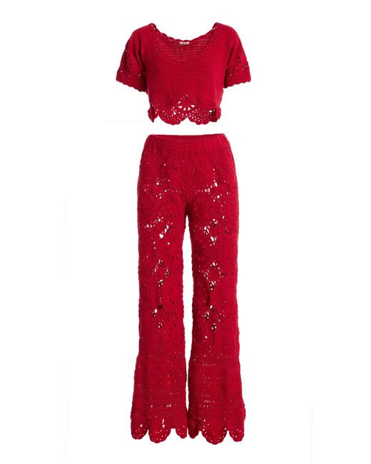 Akoia Swim Red Exclusive Bunga Crocheted Cotton Pant Set