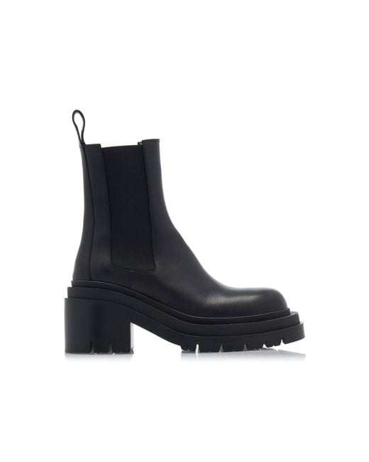 Bottega Veneta Black Lug Heeled Leather Ankle Boots