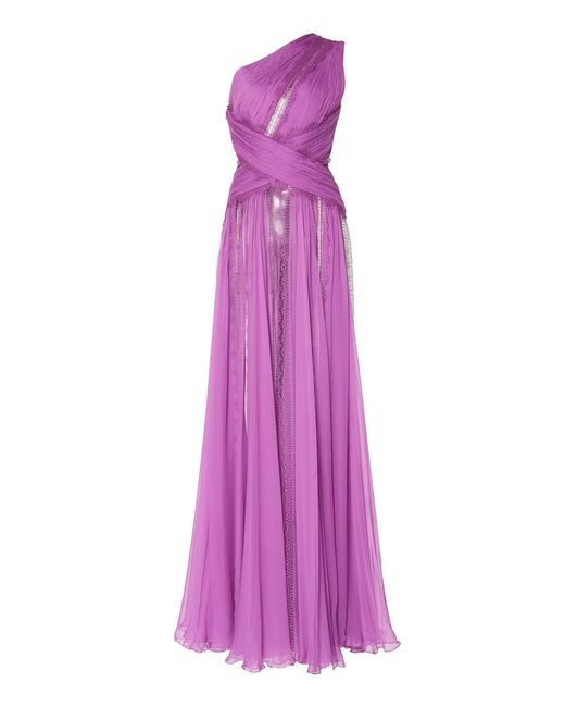 Zuhair Murad Purple One-shoulder Silk-chiffon Gown