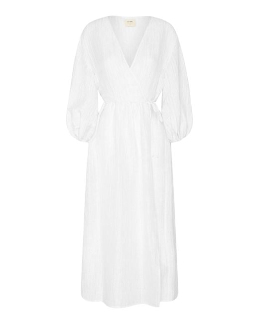St. Agni White Yoko Linen-silk Wrap Dress