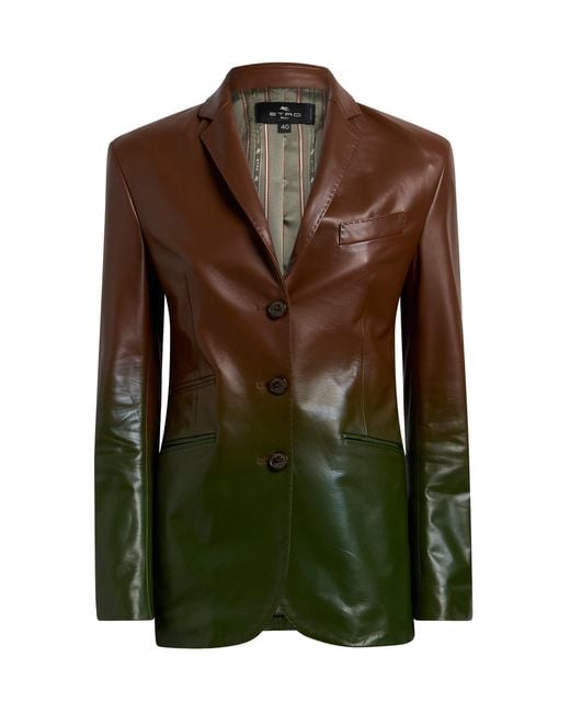 Etro Green Ombré Leather Blazer