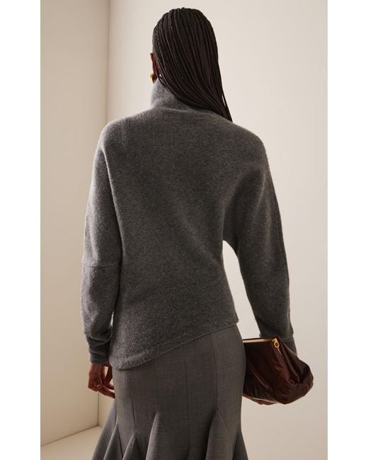 Carolina Herrera Gray Asymmetric Turtleneck Wool Sweater