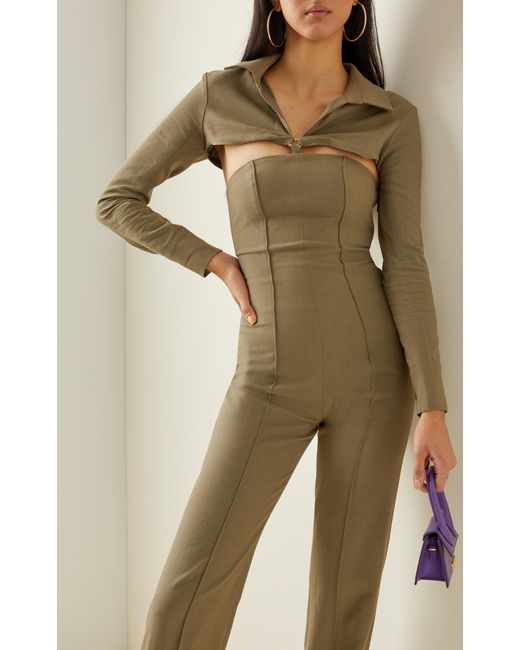 Jacquemus Cutout Stretch Woven Jumpsuit in Green | Lyst