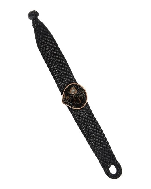 Dezso by Sara Beltran Black 18k Gold Diamond Leather Bracelet