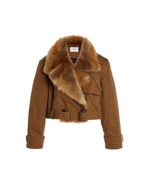 Saint Laurent Brown Shearling-Trimmed Trench Coat