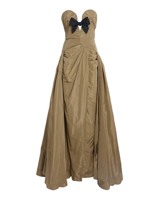 Zuhair Murad Natural Bow-Embellished Taffeta Gown