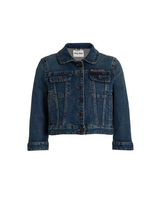 Miu Miu Cropped Stretch-denim Jacket in Blue | Lyst