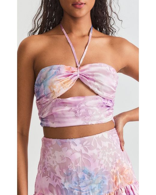 LoveShackFancy Purple Balton Cutout Silk-blend Halter Top