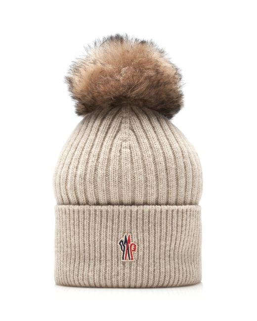 Moncler Natural Shearling-Trimmed Wool Beanie
