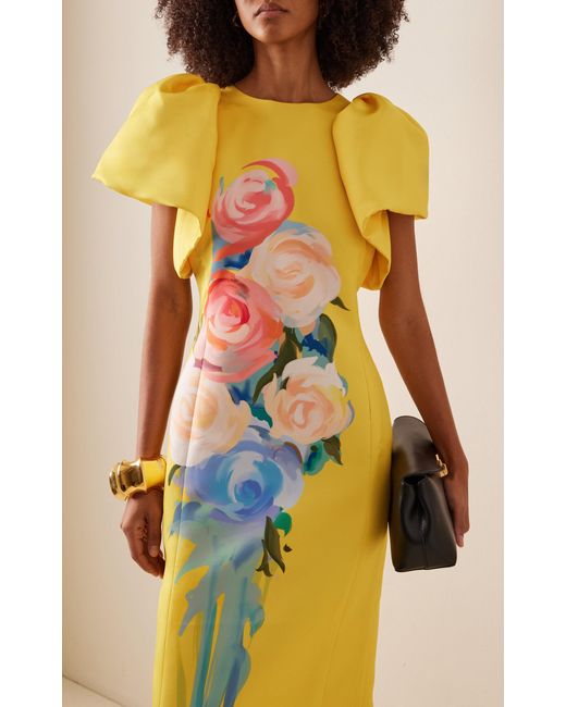 LEO LIN Lucinda Floral-printed Crepe Maxi Dress in Yellow | Lyst