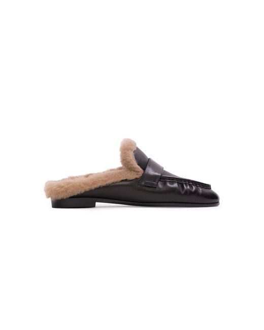 Black Suede Studio Black Theo Shearling Loafer Mules
