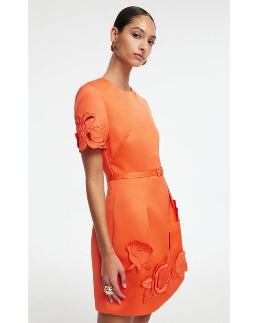 LEO LIN Orange Aurelie Appliquéd Mini Dress