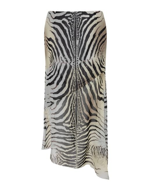 Paris Georgia Gray Mae Zebra-Print Silk-Georgette Midi Skirt