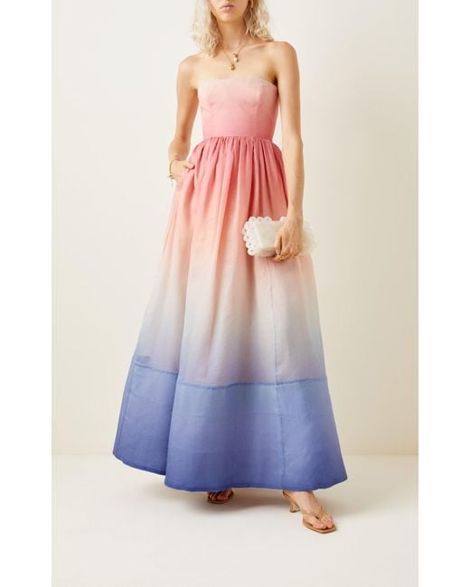 Zimmermann Postcard Ombre Linen-silk Strapless Maxi Dress in Pink | Lyst