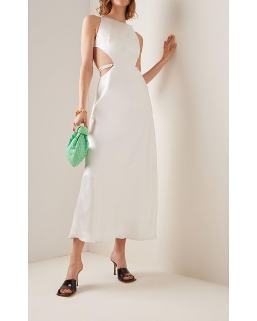 Brandon Maxwell Cut Out Silk Slip Dress in White