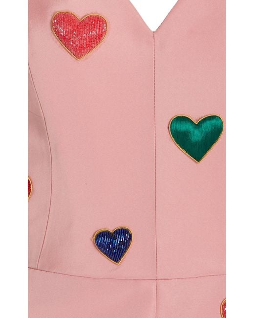 Carolina Herrera Heart-embroidered Silk Faille Mini Dress in Pink | Lyst