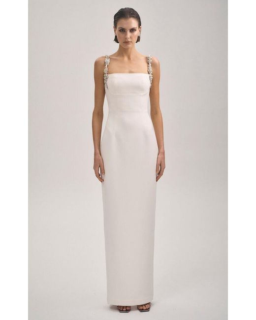 Rachel Gilbert Natural Franca Floral-Crystal Strap Gown