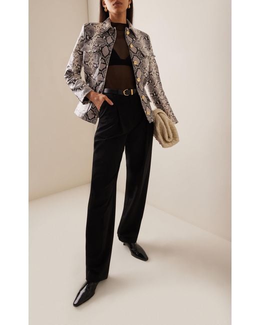 Brandon Maxwell White The Gage Tailored Snake-Effect Leather Jacket
