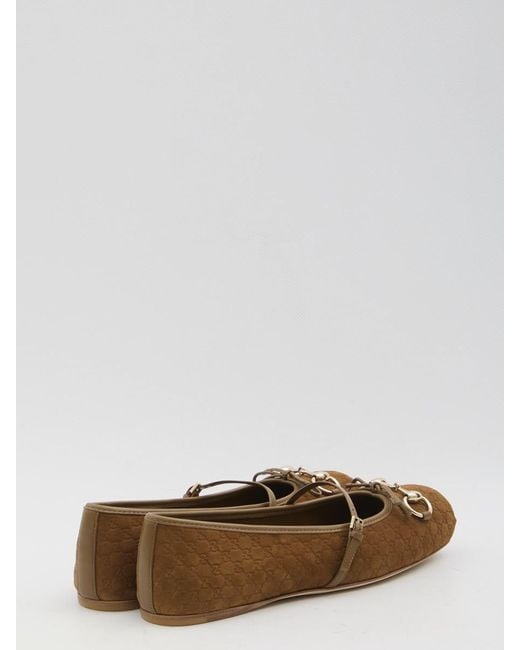 Gucci Brown Ballerina Round Toe Horsebit Ballerina