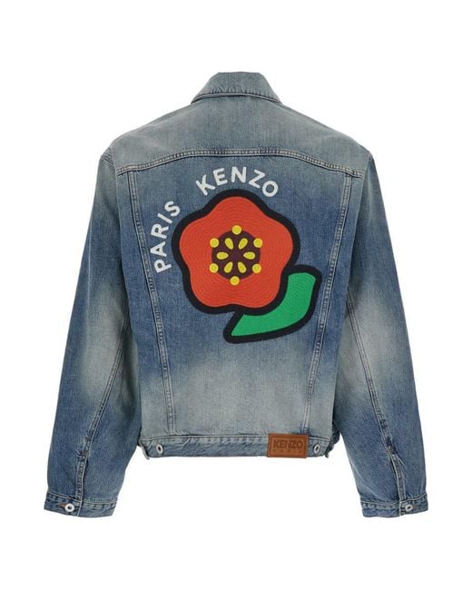 KENZO Blue Pop' Jacket With Logo Patch On The Rear And Maxi Logo On The Rear for men