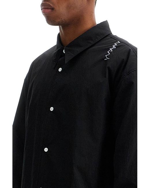 Marni Black Padded Overshirt With Embroidered Logo for men