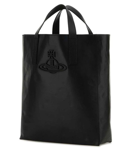 トートバッグ Vivienne Westwood Black Leather Medium Sarah Shopping Bag Vivienne Westwood Leather Medium Sarah Shopping Bag in Black