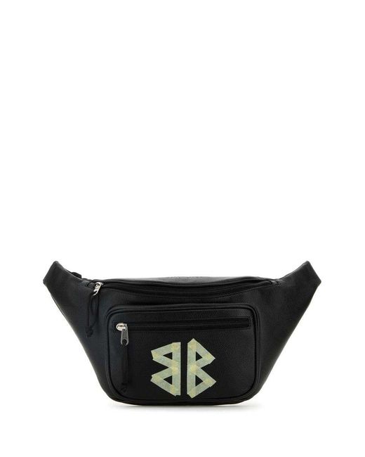 Balenciaga Black Leather Waist Bag Logo for men